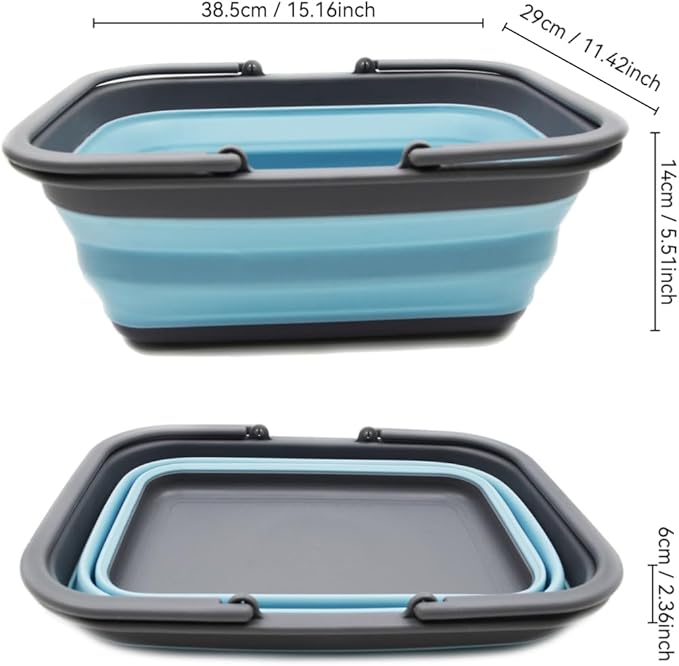 SAMMART SAMMART 9.2L (2.37Gallon) Collapsible Tub with Handle - Portable Outdoor Picnic Basket/Crater - Foldable Shopping Bag - Space Saving Storage Container (1, Grey/See Angel)