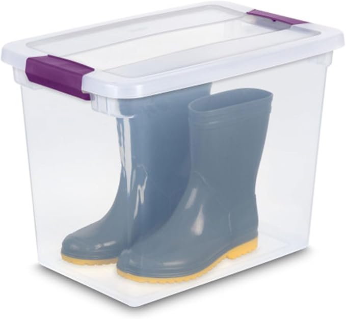 Sterilite 12-Pack 27 Quart ClearView Latch Box, Stackable Organizer Bins with Latching Lids - Clear Plastic Organization Cont