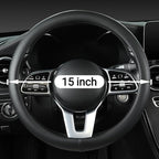 Cowhide Steering Wheel Cover Heat Resistant Anti-Slip Car Wheel Wrap Compatible with Most Makes and Models of Cars and Trucks with 14.5 to 15 Inch Steering Wheel (Black-1)