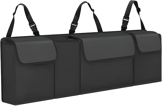 Car Trunk Organizer, Waterproof Backseat Hanging Large Storage with Adjustable Straps, Collapsible Cargo Bag with 4 Pockets,