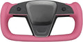 MEWANT Hand Stitched Pink Leather Tesla Model S Yoke Steering Wheel Cover Wrap for Tesla Model S 2021-2023 / Model X 2021-2023 Tesla Yoke Steering Wheel Accessories
