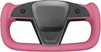 MEWANT Hand Stitched Pink Leather Tesla Model S Yoke Steering Wheel Cover Wrap for Tesla Model S 2021-2023 / Model X 2021-2023 Tesla Yoke Steering Wheel Accessories