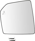 TRQ Driver Side Mirror Glass Heated Compatible with 2015-2017 Ford F150 with Blind Spot Indicator