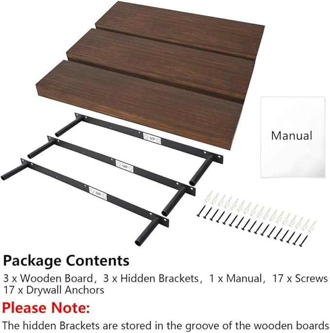 Wood Floating Shelves for Wall Set of 3, 22 Inch Rustic Floating Shelf Wall Mount, Solid Wooden Bathroom Floating Shelves for