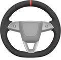 MEWANT Hand Stitched Matte Carbon Fiber&PU Leather Steering Wheel Cover Wrap for Tesla Model 3 Highland 2023 2024 2025 Steering Wheel Accessories