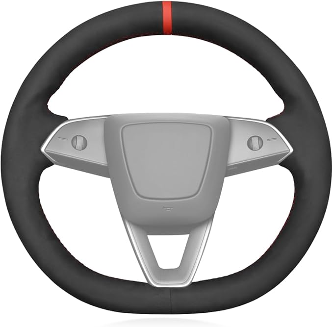 MEWANT Hand Stitched Matte Carbon Fiber&PU Leather Steering Wheel Cover Wrap for Tesla Model 3 Highland 2023 2024 2025 Steering Wheel Accessories