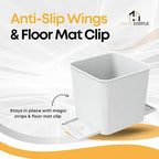 Car Trash Can 2L with Stability Wings & Velcro for Extra Stability – Magic Strip & Clip for Fabric & Rubber Mats – Durable Plastic, Easy Pull Trash Bags Included – White