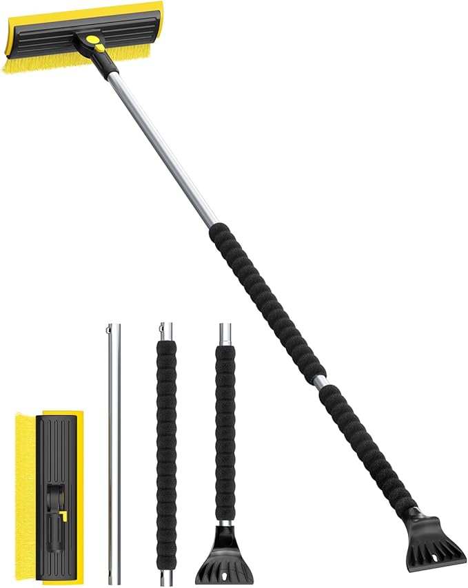 helloleiboo 2025 Extra Long 55.7" Ice Scrapers for Car Windshield Multi-Functional Detachable Car Ice Scraper with Foam Grip and 270° Pivoting Brush Head Snow Brush for SUV Truck Auto(Yellow)