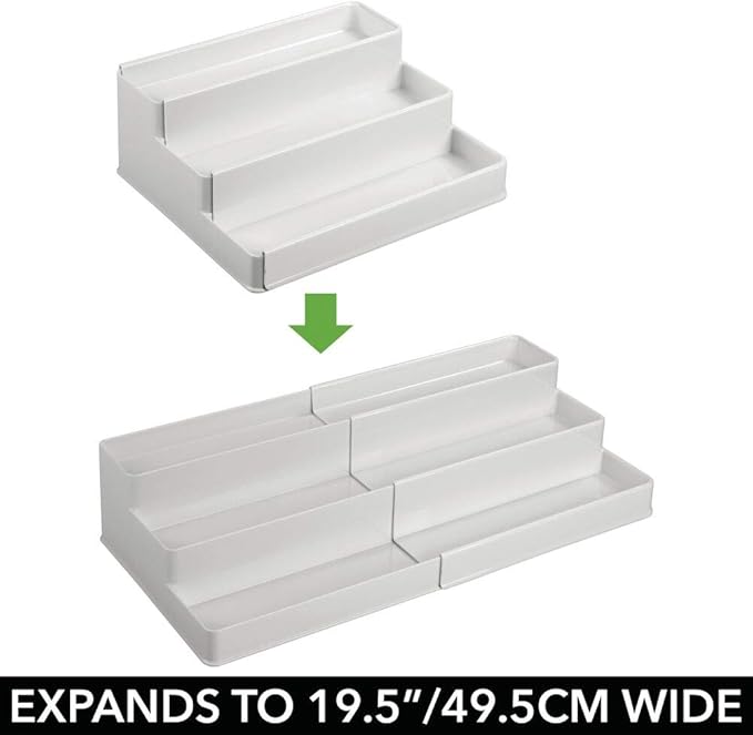 mDesign Plastic Expandable 3-Tier Shelf Rack Organizer - Storage for Bathroom Vanity, Cabinet, Cupboard, Drawer - Holds Medic
