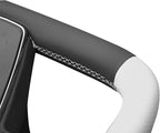 MEWANT Hand Stitched White Leather Steering Wheel Cover Wrap for Tesla Model S 2021-2023 / Model X 2021-2023 Steering Wheel Accessories