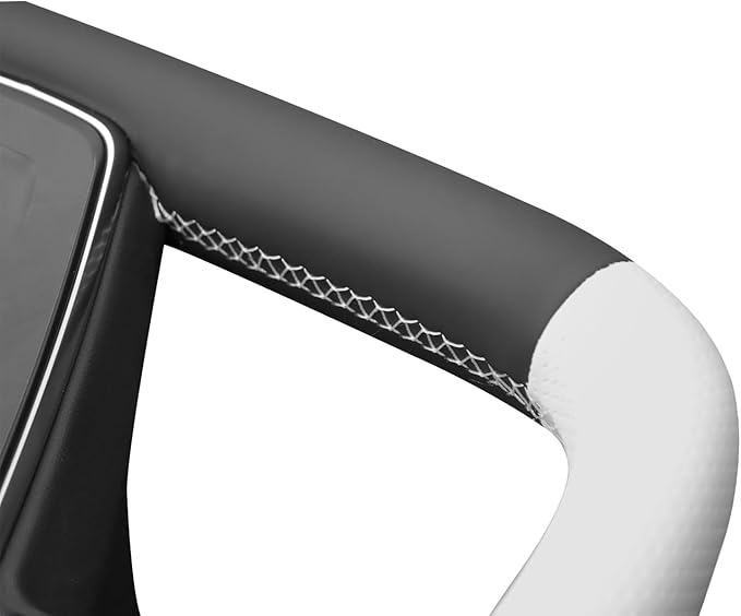 MEWANT Hand Stitched White Leather Steering Wheel Cover Wrap for Tesla Model S 2021-2023 / Model X 2021-2023 Steering Wheel Accessories