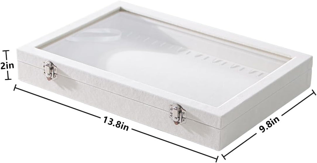 Coward 20 Hooks Necklace Organizer Jewelry Box, Dustproof Necklace Display Holder Case, Beige Velvet Necklace Display Tray Ca