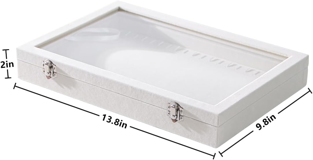 Coward 20 Hooks Necklace Organizer Jewelry Box, Dustproof Necklace Display Holder Case, Beige Velvet Necklace Display Tray Ca