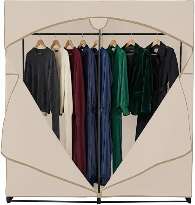 HOLDN’ STORAGE Portable Wardrobe Closet - 65 lb Large Capacity, Internal Heavy Duty Metal Rod, Zipper & Clear Window, Durable