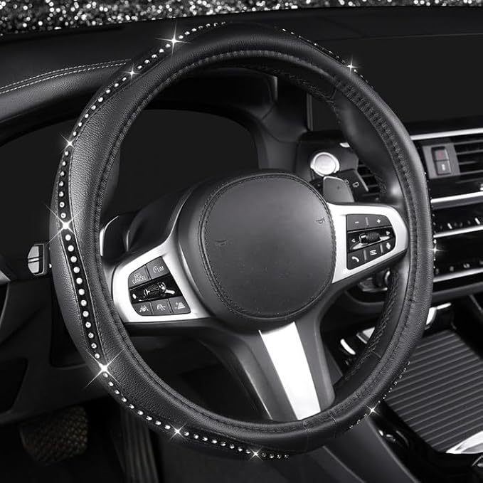 AUTOYOUTH Bling Steering Wheel Cover - Crystal Studded Rhinestone Non-Slip Breathable Design for Women/Girls, Universal Fit 1
