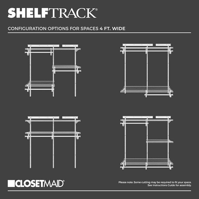 ClosetMaid ShelfTrack Wire Closet Organizer System, Adjustable from 4 to 6 Ft., With Shelves, Clothes Rods, Hardware, Durable