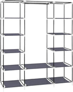 Karlhome 5-Tier Canvas Wardrobe, Portable Fabric Wardrobe with Shelves and Cover for Hanging Clothes, Clothes Rail with Cover