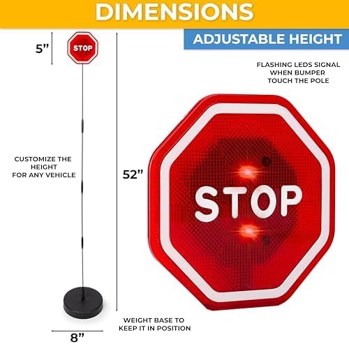 Zento Deals LED Flashing Stop Sign Parking Assistant for Garage- 7” Bright Red Stop Sign, Warning Car Stop Indicator Sensor for Vehicles, Adjustable Height, Premium Quality - 2