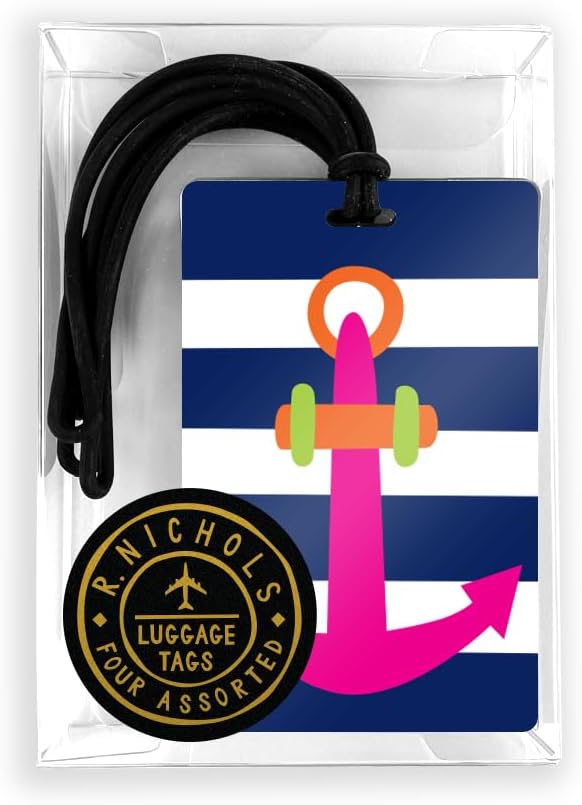 R. Nichols Nautical Luggage Tag Set - Sturdy Waterproof Plastic Travel Labels for Baggage, Suitcases, Backpacks, and Diaper B
