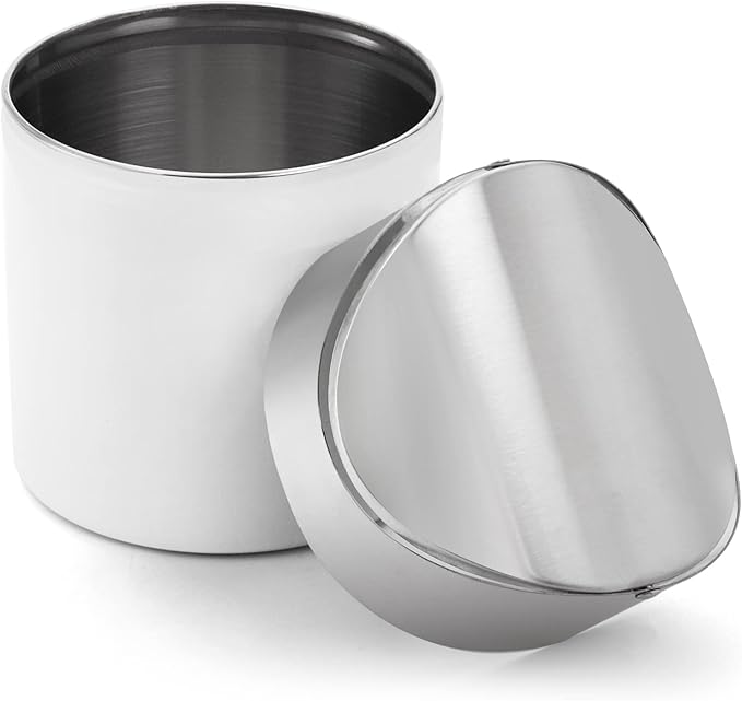 ZOOFOX 2 Pack Mini Trash Can, White Stainless Steel Garbage Bin with Swing Lid, Small Countertop Trash Can for Home, Office, Kitchen, Vanity Tabletop, Bedroom, Car