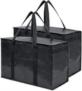 NZ home Insulated Bags for Food Delivery (2XL PRO) Grocery Shopping Cooler Bag, Pizza Delivery, Hot & Cold Catering Tote, Reusable, Foldable & Heavy Duty (2 Pack, Black)