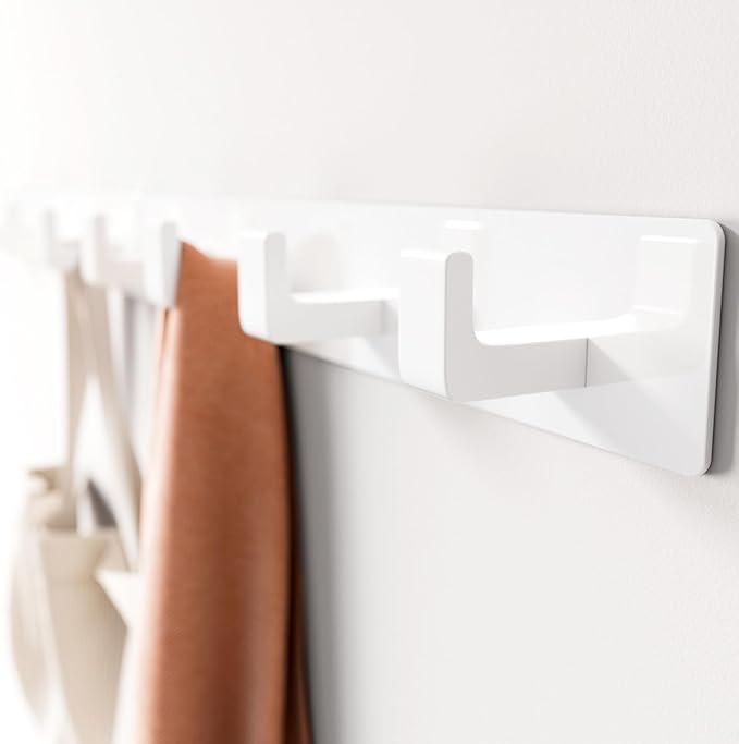 GWAAZXGZ White Coat Rack Wall Mount - 12.5 inch Modern Metal Hook Rail with 4 Right-Angle Hooks, Drill-Mounted Organizer for 