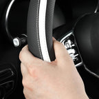 Car Steering Wheel Cover, Leather Steering Wheel Cover White Universal 14.5-15 Inch Microfiber Leather Anti-Slip Breathable A