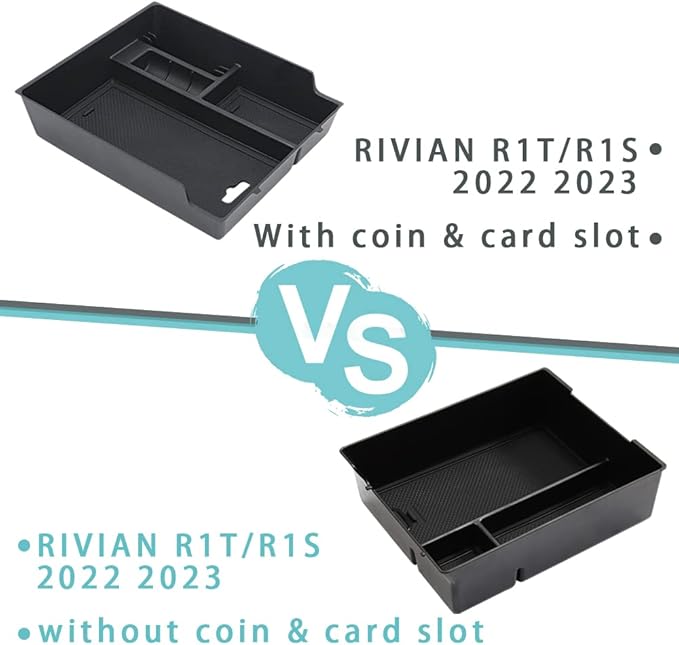 BestEvMod for Rivian R1T & R1S Accessories Center Console Organizer Tray Armrest Storage Box ABS Material with PVC Trim Compatible with Rivian R1T/R1S 2022-2025 2026 Accessories(W/O Coin.Black)