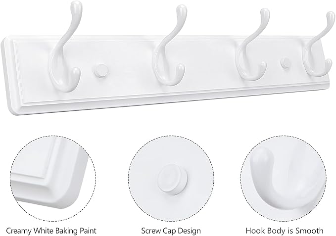 Badiano Wooden Coat Rack, Wall-Mounted Organizer for Closet, Entryway, Hallway, Foyer, Bedroom, Heavy Duty Double Hooks for H