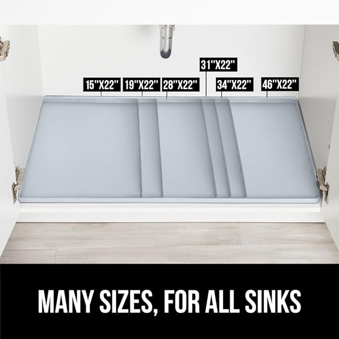 GORILLA GRIP Waterproof Silicone Under Sink Mat with Raised Lip for Kitchen and Bathroom, 46 x 22 in, Cabinet Shelf Liner Sta