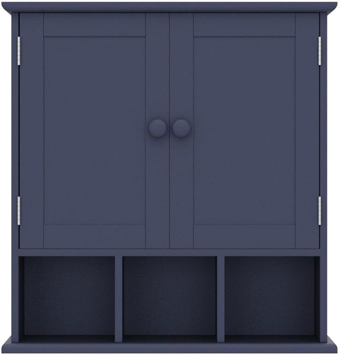 TaoHFE Blue Bathroom Over The Toilet Storage Cabinet,Wall Medicine Cabinet Organizer with 2 Door Adjustable Shelves,Wooden Mo