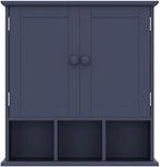 TaoHFE Blue Bathroom Over The Toilet Storage Cabinet,Wall Medicine Cabinet Organizer with 2 Door Adjustable Shelves,Wooden Mo