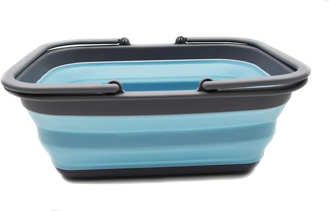 SAMMART SAMMART 9.2L (2.37Gallon) Collapsible Tub with Handle - Portable Outdoor Picnic Basket/Crater - Foldable Shopping Bag - Space Saving Storage Container (1, Grey/See Angel)