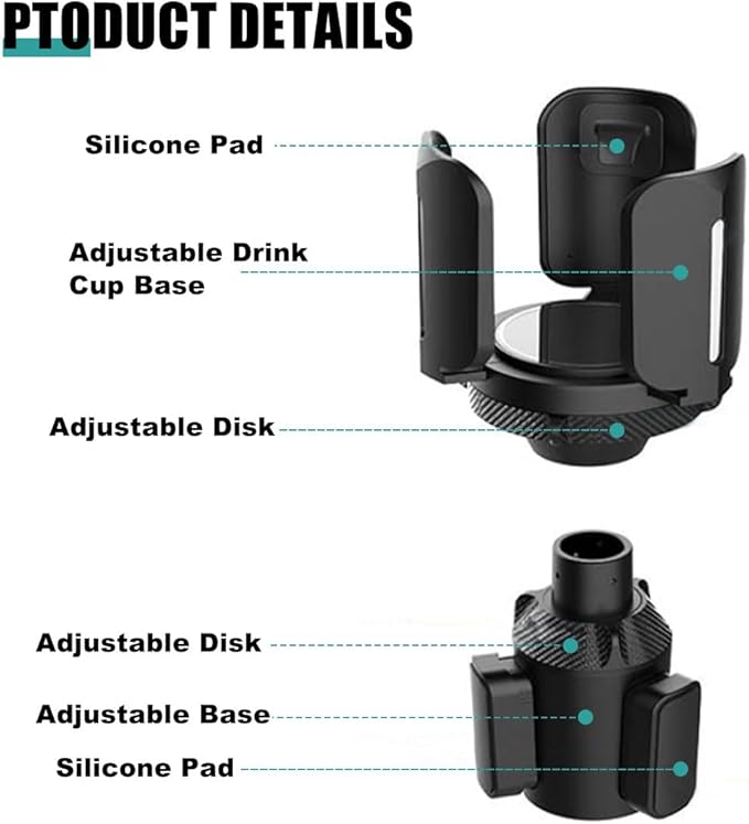 Car Cup Holder Expander, All Purpose Cup Holder Adapter with Adjustable Base, Auto Cup Organizer Expander Holder Compatible with 3.04" to 5.25" Bottles, Mugs, Drinks, Foods (2 PCS)