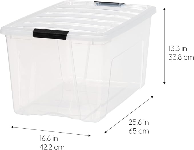 IRIS USA 72 QT Plastic Storage Box with Lid and Latches - 4 Pack - BPA-Free, See-Through Organizing Solution, Durable Nestabl