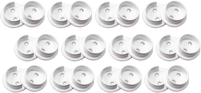 QCAA Heavy Duty Solid Metal Pole Socket Set, 1-3/8'', Matte White, 12 Pairs, Made in Taiwan