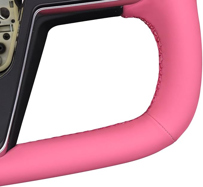 MEWANT Hand Stitched Pink Leather Tesla Model S Yoke Steering Wheel Cover Wrap for Tesla Model S 2021-2023 / Model X 2021-2023 Tesla Yoke Steering Wheel Accessories