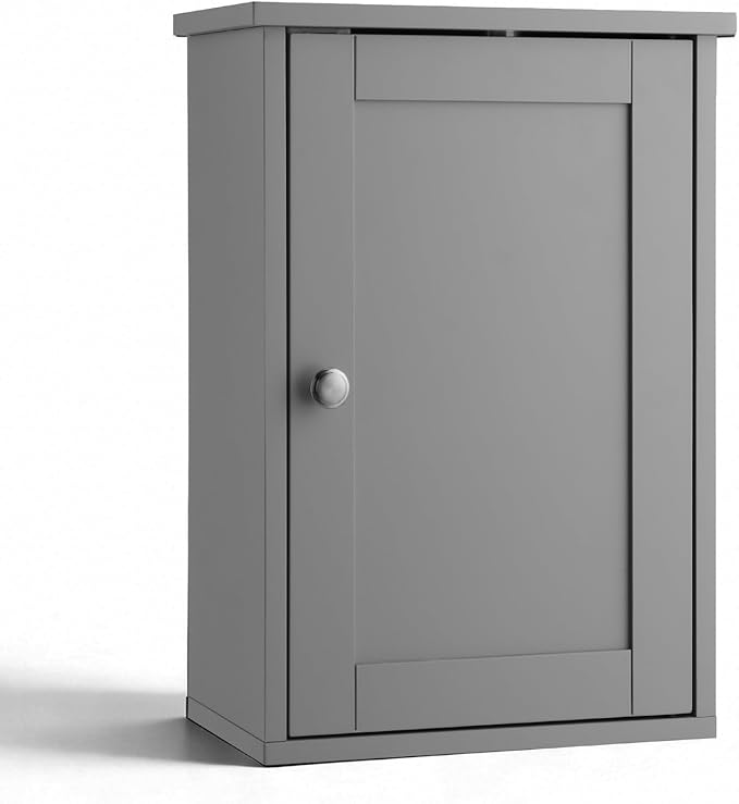 VINGLI Bathroom Wall Cabinet, Gray Medicine Cabinet with Single Door, Small Over Toilet Storage Organizer with Adjustable She