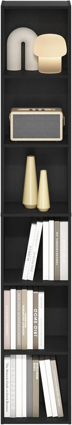 Furinno PASIR Book Shelf, 6-Tier Bookcase, Tall Standing Bookshelf, Open Storage Shelf, 9.4 x 12 x 71 Inches, for Home Office