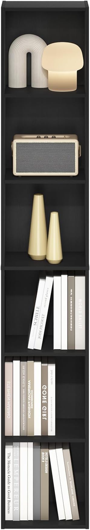Furinno PASIR Book Shelf, 6-Tier Bookcase, Tall Standing Bookshelf, Open Storage Shelf, 9.4 x 12 x 71 Inches, for Home Office