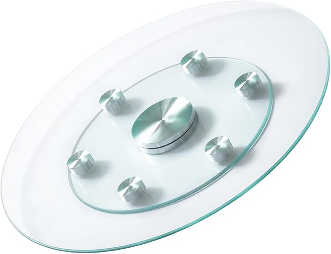 VEVOR 24 in Glass Lazy Susan Turntable, Tempered Glass Dining Table Centerpiece with 6 Rotating Wheels, 360° Smooth and Silen