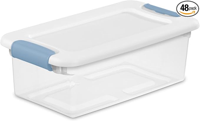 Sterilite 48-Pack Latching Box, Under Bed Storage Bins with Lids, Clear Plastic, 6 Quart - Heavy-Duty Organizing Containers f