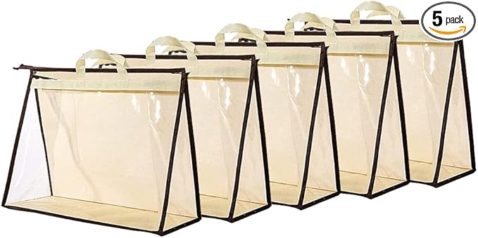 fazhongfa 5 PCS Hanging Handbag Storage Organizer Non-Woven Transparent Dust-proof Homewares Purse Wallet Closet Storage Bag 