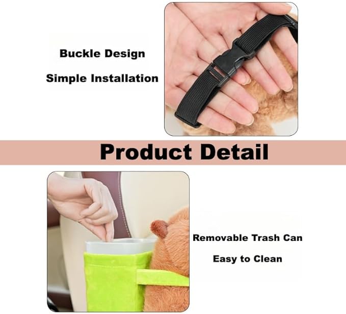 2-in-1 Car Tissue Holder & Trash Bin Organizer Cute Plush Bear/Rabbit/Capybara for Armrest Easy to Install Soft & Adorable (Bear)