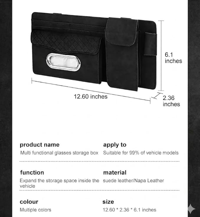 Multifunctional Car Visor Organizer (Suede leather - Black)