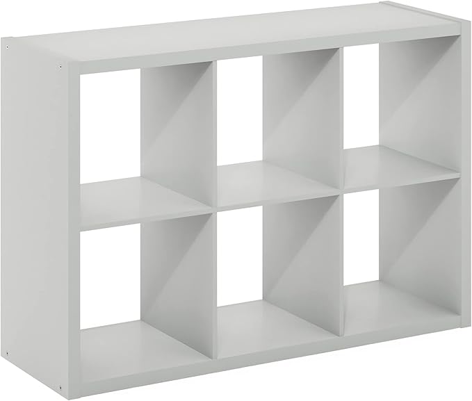 Furinno CUBICLE Book Shelf, 6-Cube Bookshelf, Extra Thick Frame Horizontally & Vertically Reversible Bookcase with Open Back,