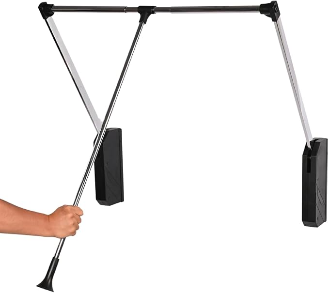 Pull Down Closet Rod, 32.68"-45.27" Width Adujstable Clothing Organization Rail with Dual Hydraulic Buffer, Back-mounted Ward