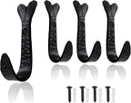 The Metal Magician Pack of 4 Fish Tail HANDFORGED Rustic Wrought Iron Hooks Vintage Old Country Iron Hanging Hooks Cottage Ki