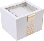BOOVO Clear Lid Jewelry Box,4 Layers Jewelry Organizer Large Jewelry Storage Box with 3 Drawers,Jewelry Holder Organzier of R