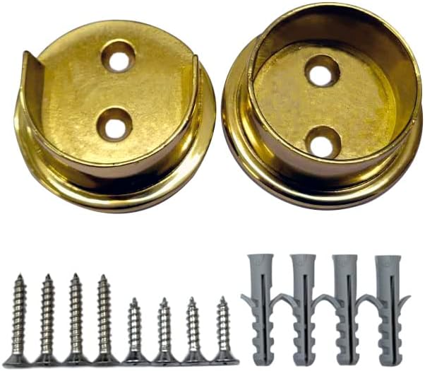 QCAA Extra Heavy Duty Premium Solid Brass Closet Pole Socket Set, 1-1/2 inch, with Stainless Screws, Polish Brass Lacquered, 